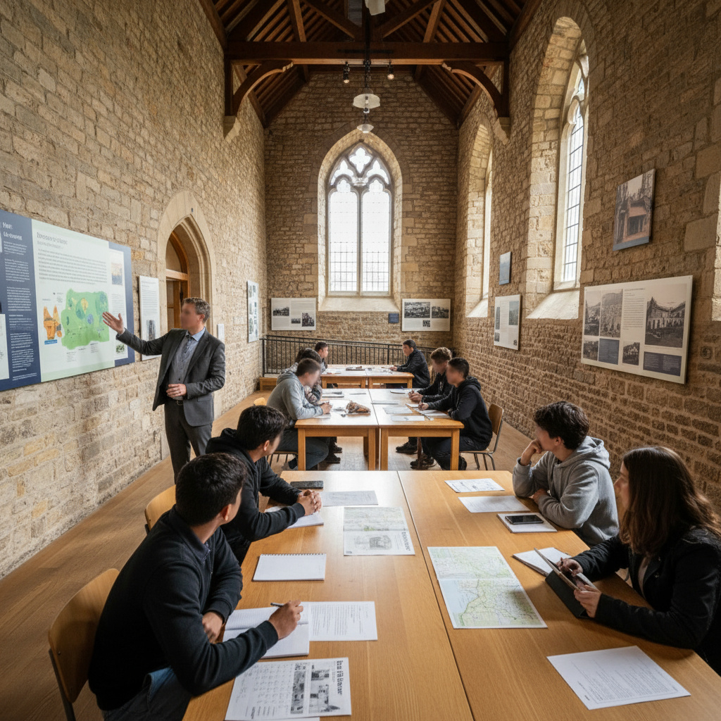 Educational session with students viewing materials